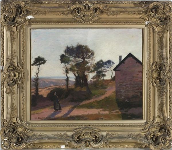 A Rural Landscape With A Barn Oil Painting by Albert Marie (Adolphe) Dagnaux