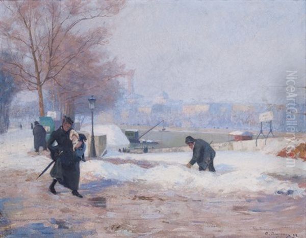 La Neige Au Pont De L'alma Oil Painting by Albert Marie (Adolphe) Dagnaux