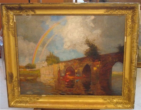 Le Vieux Pont A Mantes A L'arc En Ciel Oil Painting by Albert Marie (Adolphe) Dagnaux