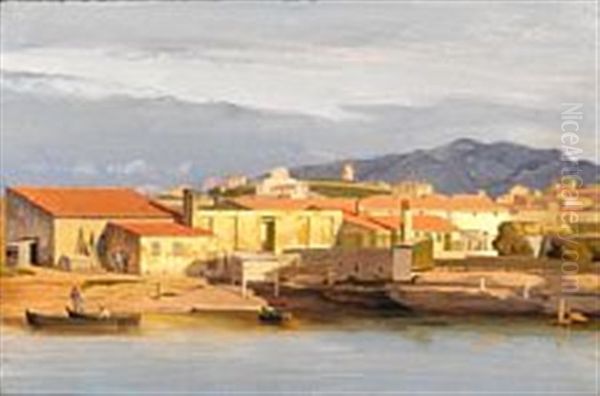 From A Port By The Mediterranean Sea In The Neighborhood Of Marseille Oil Painting by Carl Dahl