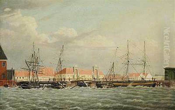 Knippelsbro 4. April 1830 Om Morgenen Oil Painting by Carl Dahl