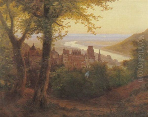 Blick Auf Heidelberger Schlos Und Neckar Oil Painting by Carl Dahl