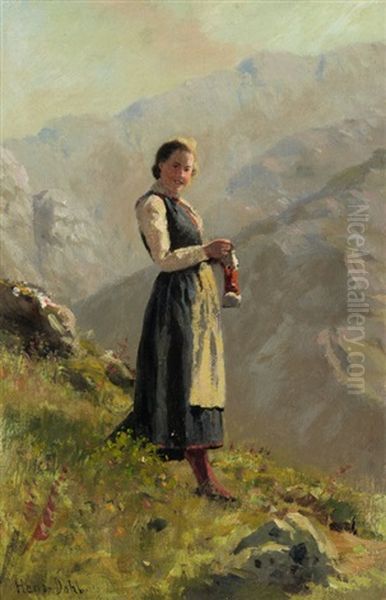 Dame In Gebirgslandschaft Oil Painting by Hans Dahl