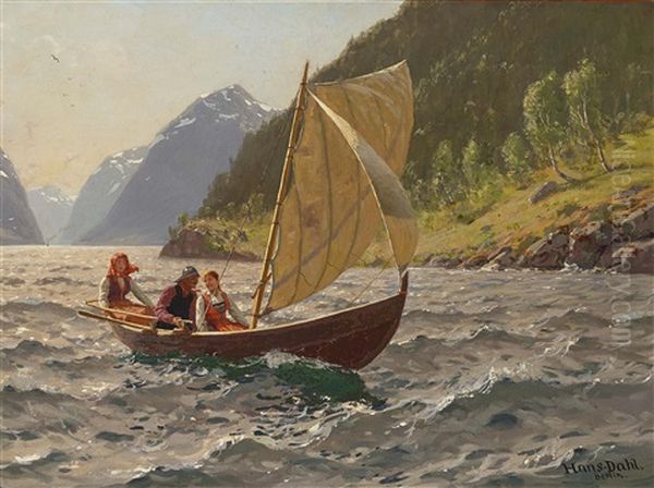 Segelpartie In Norwegischer Fjordlandschaft Oil Painting by Hans Dahl