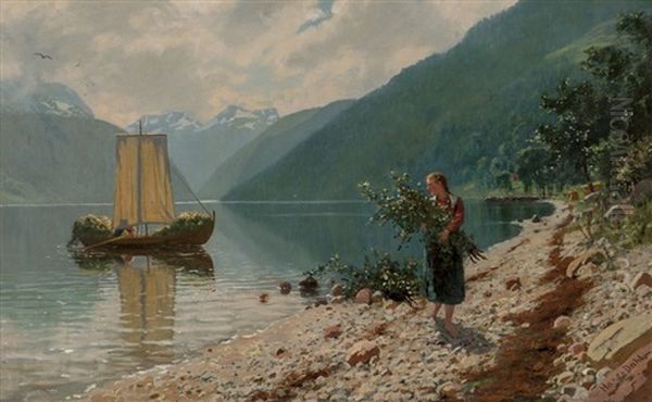 En Solskinnsdag I Norge Ved Balestrand I Sogn Oil Painting by Hans Dahl