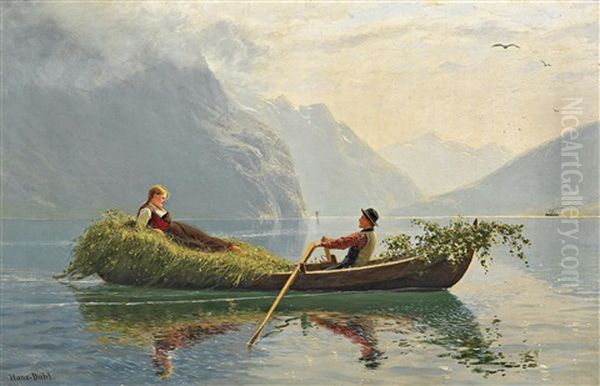 Junges Paar Im Sommerlichen Fjord Oil Painting by Hans Dahl