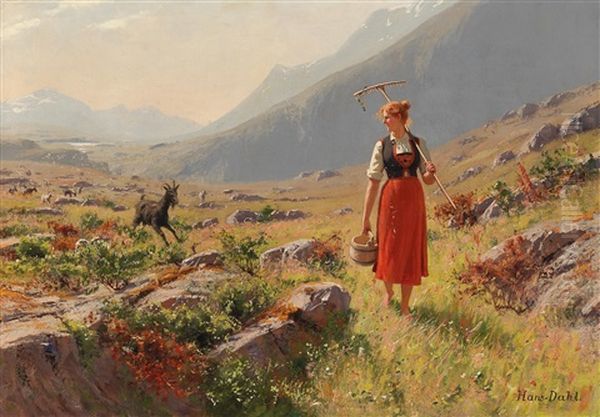 Herdswoman Returning Home Oil Painting by Hans Dahl