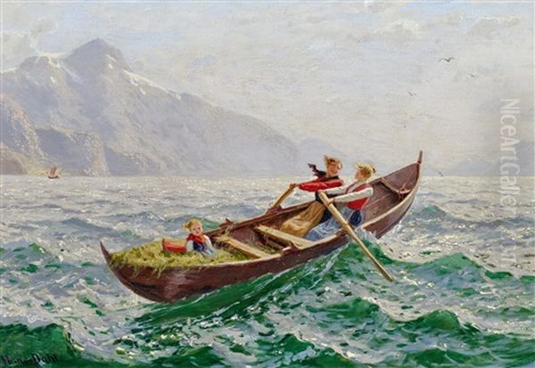 Sturmische Bootsfahrt Am Fjord Oil Painting by Hans Dahl