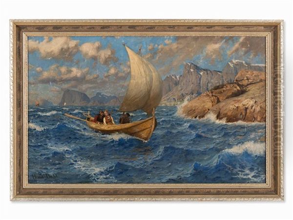 Crossing The Fjord In A Breeze Oil Painting by Hans Dahl