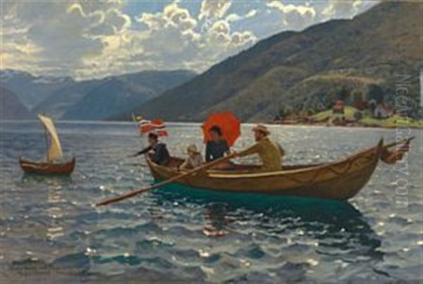 17. Mai I Balestrand Sett Mot Wik I Bakgrund Oil Painting by Hans Dahl