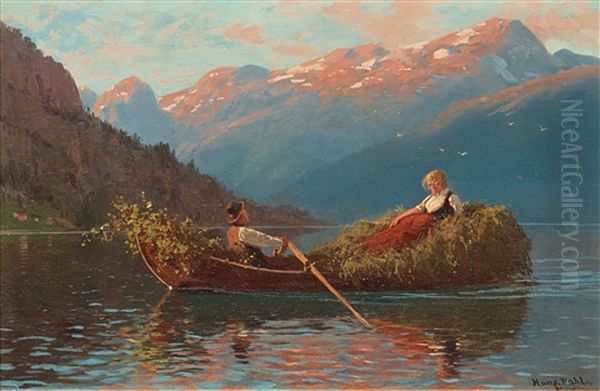 Heimfahr Am Abend, Westnorwegen (on The Way Back From Work, Western Norway) Oil Painting by Hans Dahl