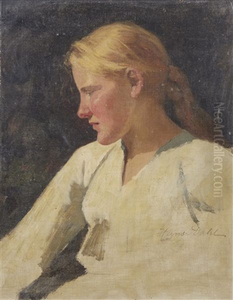 Sketch Of A Girl In White Blouse Oil Painting by Hans Dahl