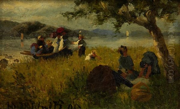 The Picnic, And Sketch Of Elegant Figures In A Park (2 Works) Oil Painting by Hans Dahl