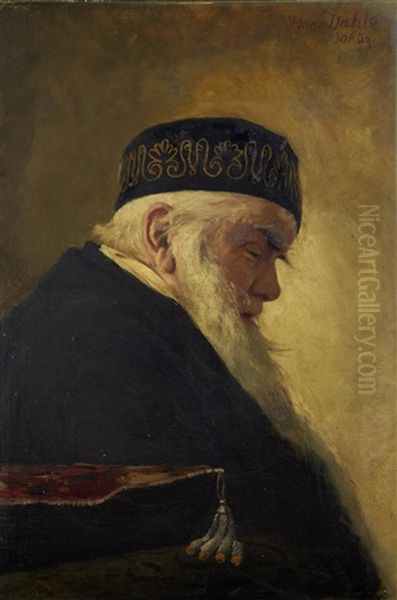 Portrait Of A Man With A Hat Oil Painting by Hans Dahl