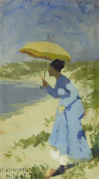 Lady With A Parasol Oil Painting by Hans Dahl