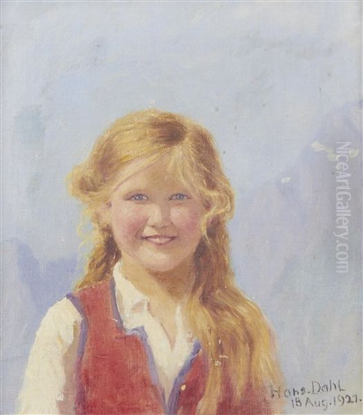 Portrait Of A Young Girl, Believed To Be Eline Wiese Oil Painting by Hans Dahl