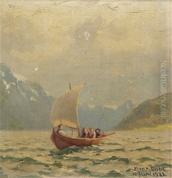 Longboat On Choppy Waters Oil Painting by Hans Dahl