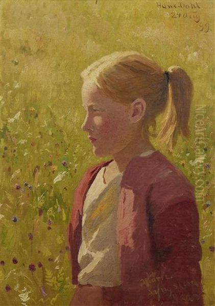 Portrait Of Marie Lyngstad Aged 8 Oil Painting by Hans Dahl