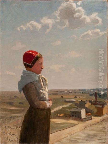 Girl Overlooking A Landscape, June 8 Oil Painting by Hans Dahl