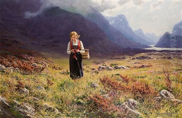 Young Girl In The Fjord Oil Painting by Hans Dahl