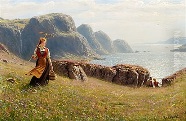 Sommardag I Norska Hogfjallet Oil Painting by Hans Dahl