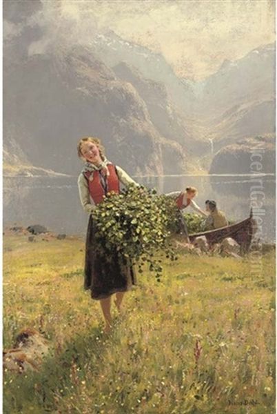 Sommerdagved En Norsk Fjord - A Summerday By A Norweigan Fjord Oil Painting by Hans Dahl