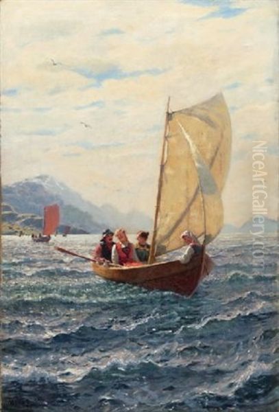 Sonntagliche Bootsfahrt Uber Den Fjord Oil Painting by Hans Dahl