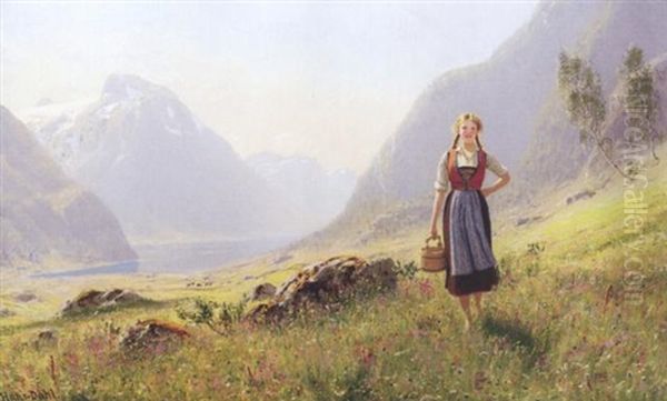 Budeie I Fjordlandskap Oil Painting by Hans Dahl