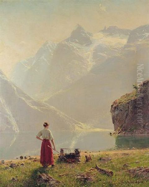 Sommerdag Ved En Norsk Fjord Oil Painting by Hans Dahl