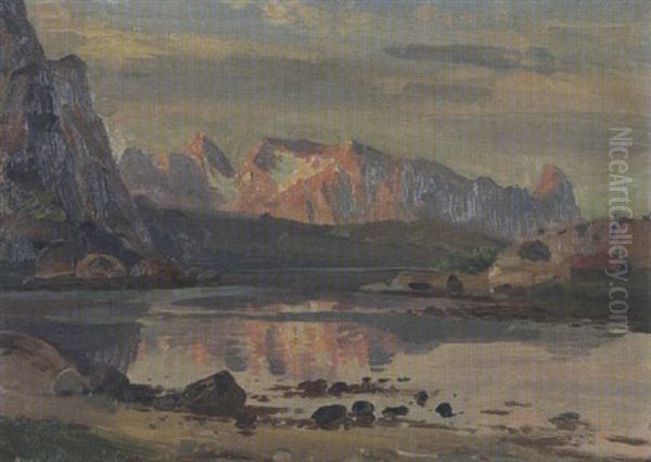 Fjordlandschaft Oil Painting by Hans Dahl