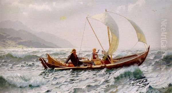 Seglats Pa Fjorden Oil Painting by Hans Dahl