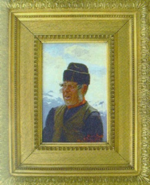 Portratt Av Arnfind Sjottesen Oil Painting by Hans Dahl