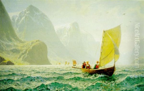 Segling Pa Fjorden Oil Painting by Hans Dahl