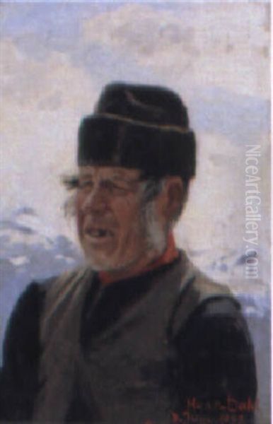 Portratt Av Fiskare Oil Painting by Hans Dahl