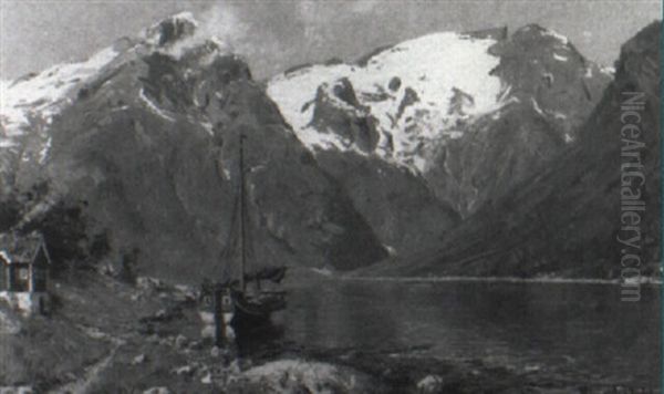 A Norwegian Fjord Oil Painting by Hans Dahl