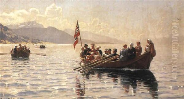 Boating Party On The Fjord Oil Painting by Hans Dahl