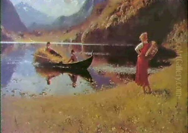 Norskt Fjordlandskap I Skordetid Oil Painting by Hans Dahl