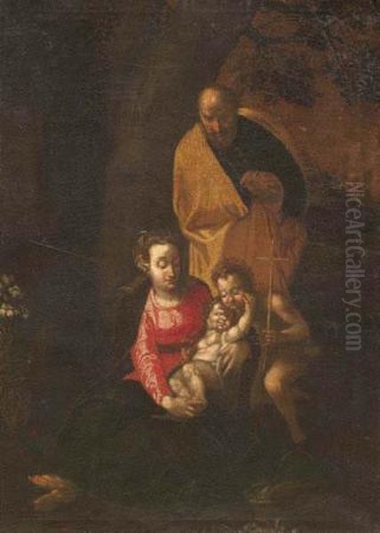 Sacra Famiglia Con San Giovannino Oil Painting by Giuseppe Luchi Antonio