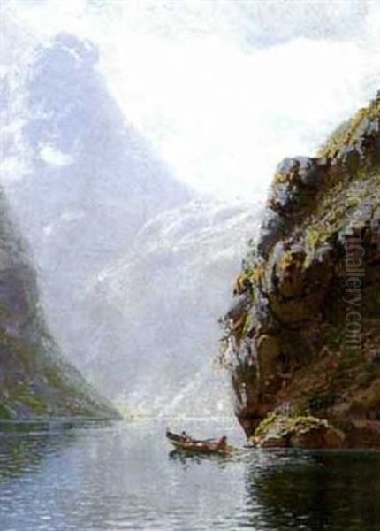 Fjordlandskap Med Fiskare Oil Painting by Hans Dahl