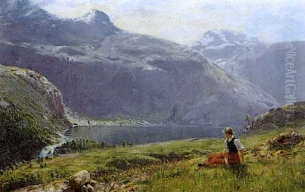 Vilande Vallflicka Vid Fjord Oil Painting by Hans Dahl