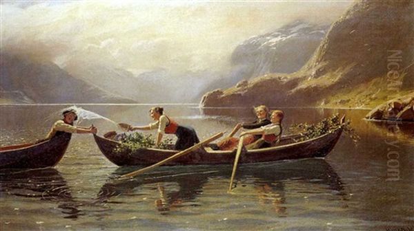 Fun On The Fjord Oil Painting by Hans Dahl