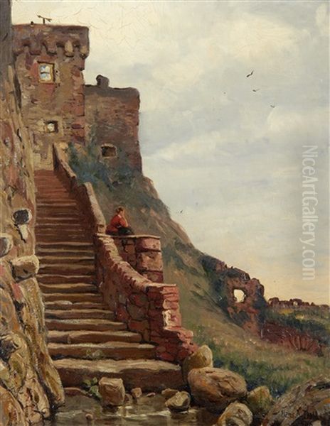 Staircase, In Mont Orgieul Castle In The Island Of Jersey by Hans Andreas Dahl