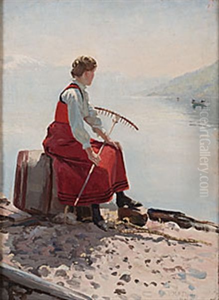 Kvinna Med Rafsa Oil Painting by Hans Andreas Dahl