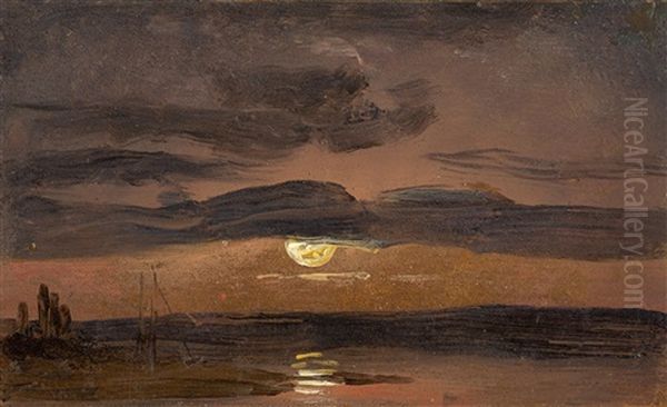 The Elbe By Moonlight Oil Painting by Johan Christian Dahl