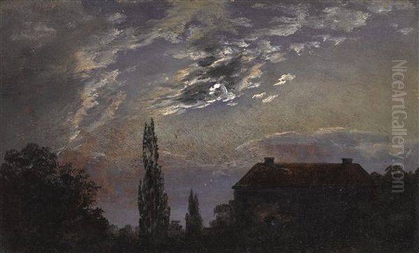 Moonlit Landscape Oil Painting by Johan Christian Dahl