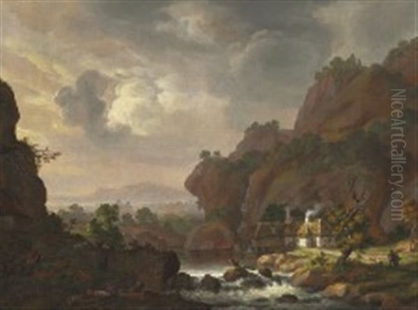 Nordic Landscape With A Thatched Cottage Oil Painting by Johan Christian Dahl