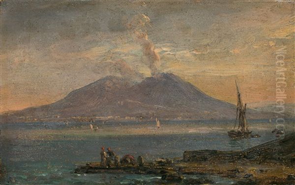 Der Vesuv, Gesehen Von Posillipo (vesuvius Seen From Posillipo) Oil Painting by Johan Christian Dahl