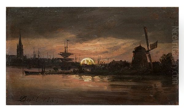 Die Oder Nahe Swinemunde Im Mondlicht (the Oder Near Swinemunde In Moonlight) Oil Painting by Johan Christian Dahl