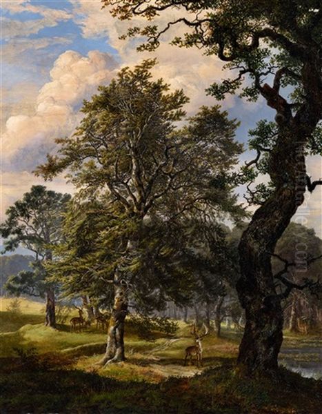 Dyrehaven Deer Park Near Copenhagen Oil Painting by Johan Christian Dahl