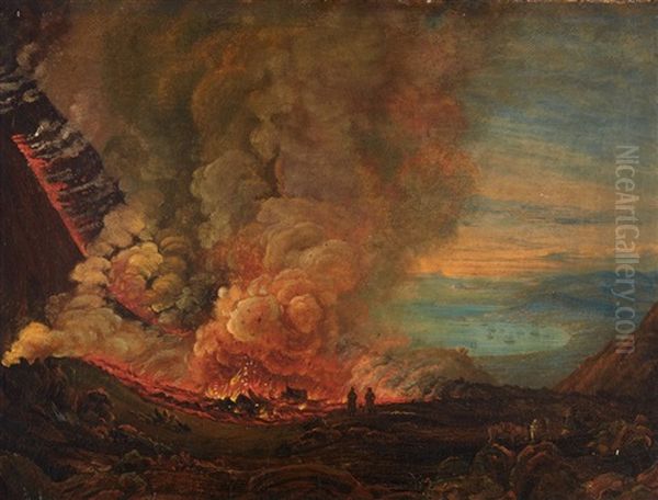 Eruption Of Vesuvius Oil Painting by Johan Christian Dahl